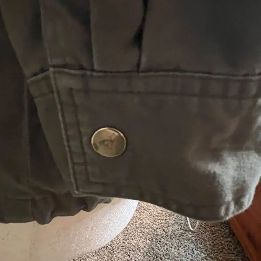 Apostrophe utility jacket khaki green cotton fully lined 3/4 sleeve pockets Sz S